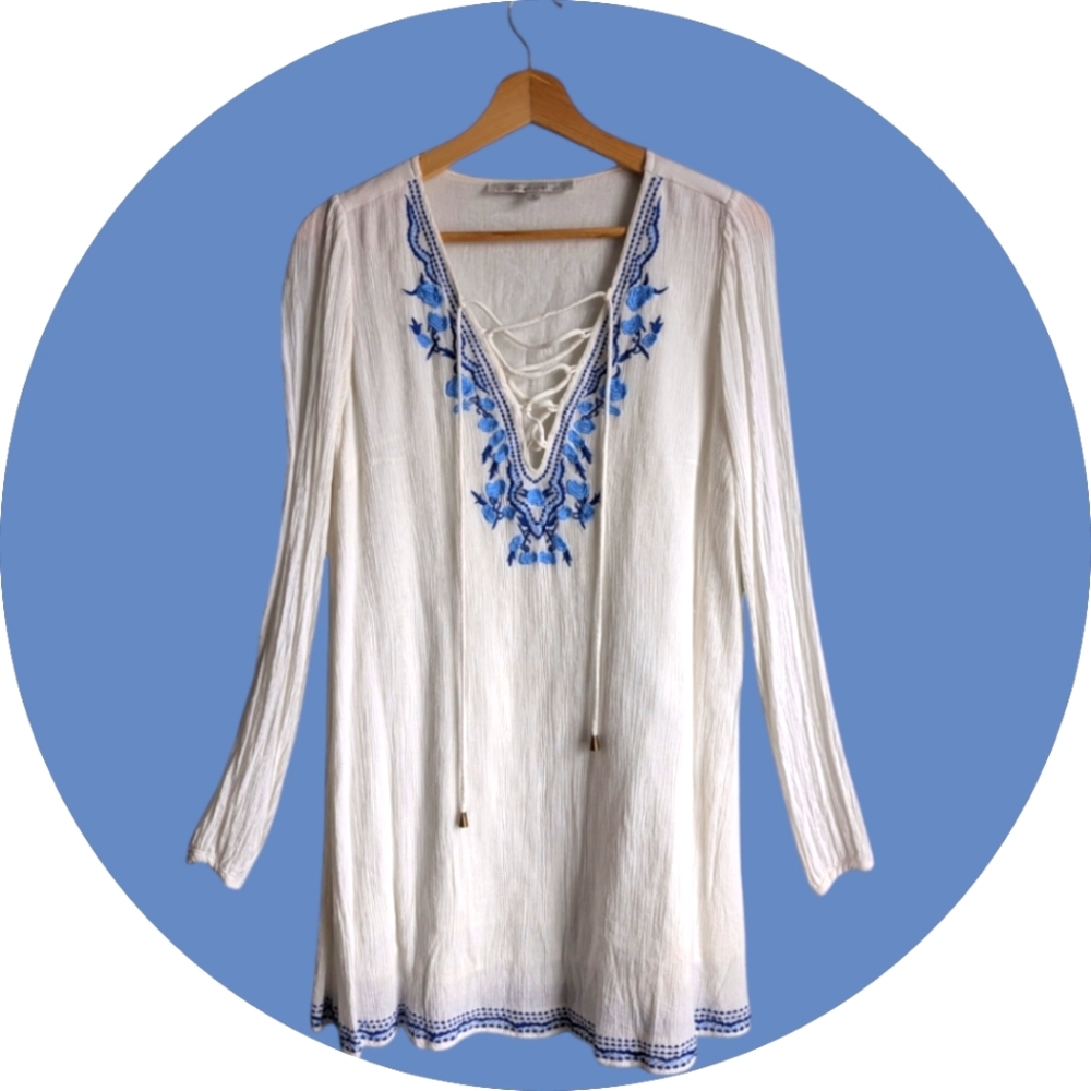 Lover + Friends Embroidered Long Sleeve Boho Dress - Medium